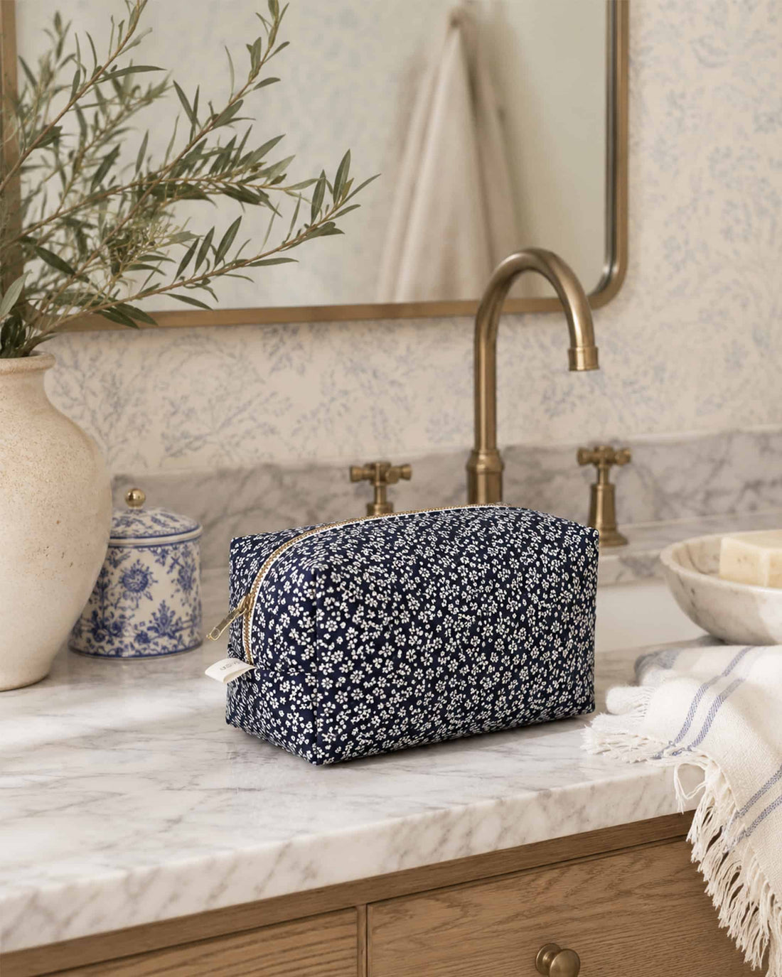 Navy Ditsy Floral Vanity Bag