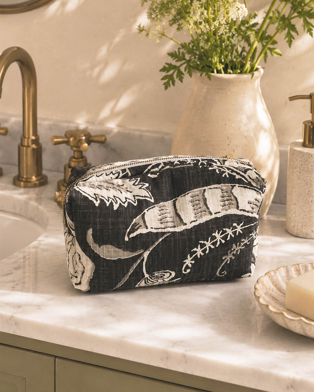 Charcoal & Black Damask Vanity Bag