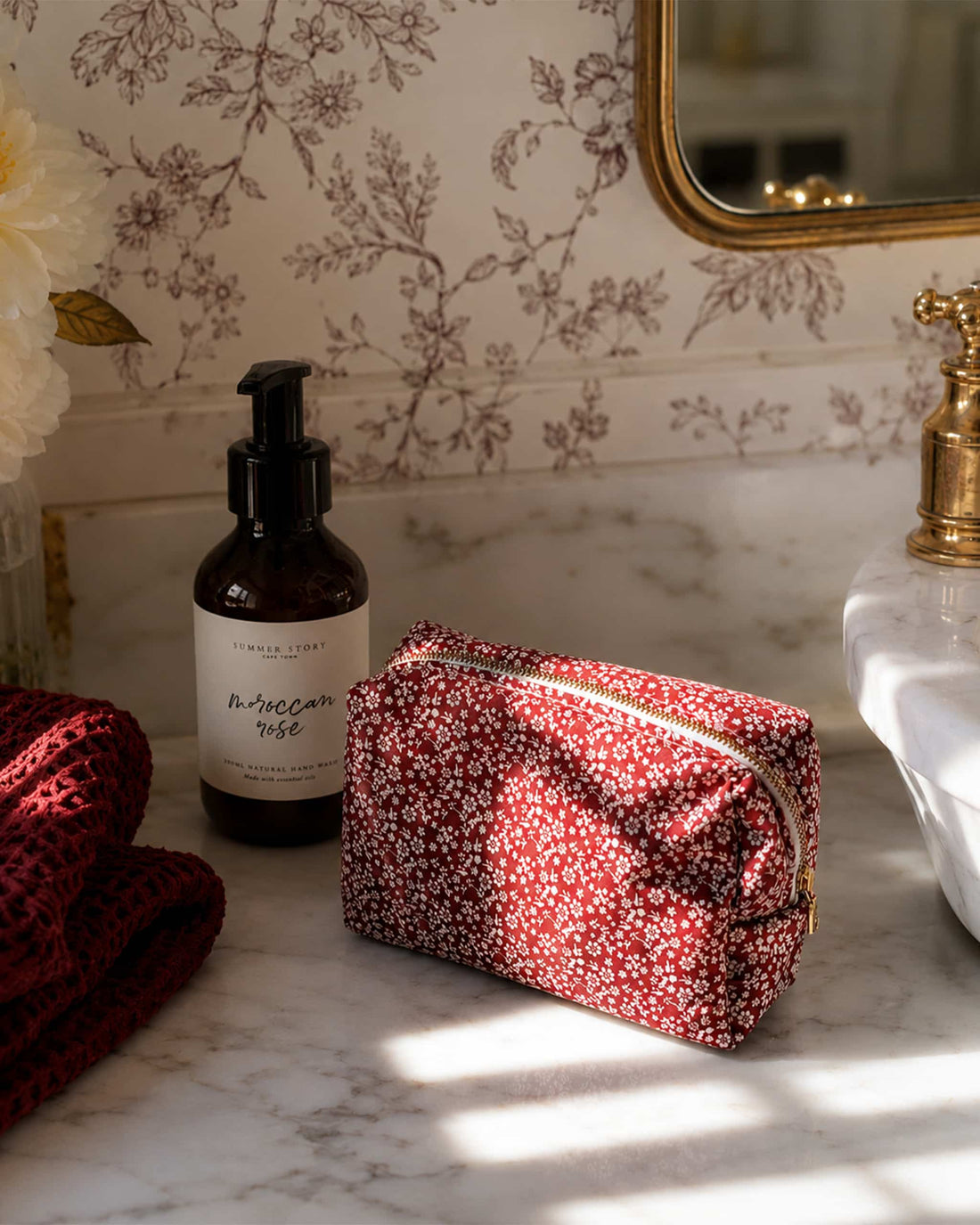 Burgundy Ditsy Floral Vanity Bag