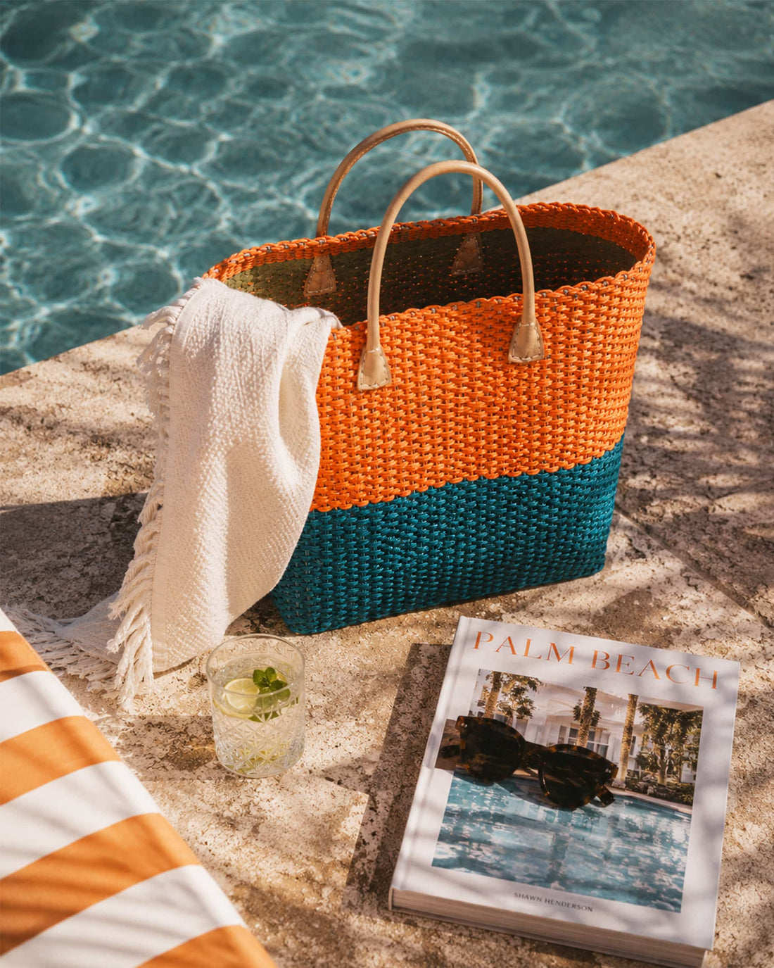 Orange & Teal Two-Tone Sisal Basket