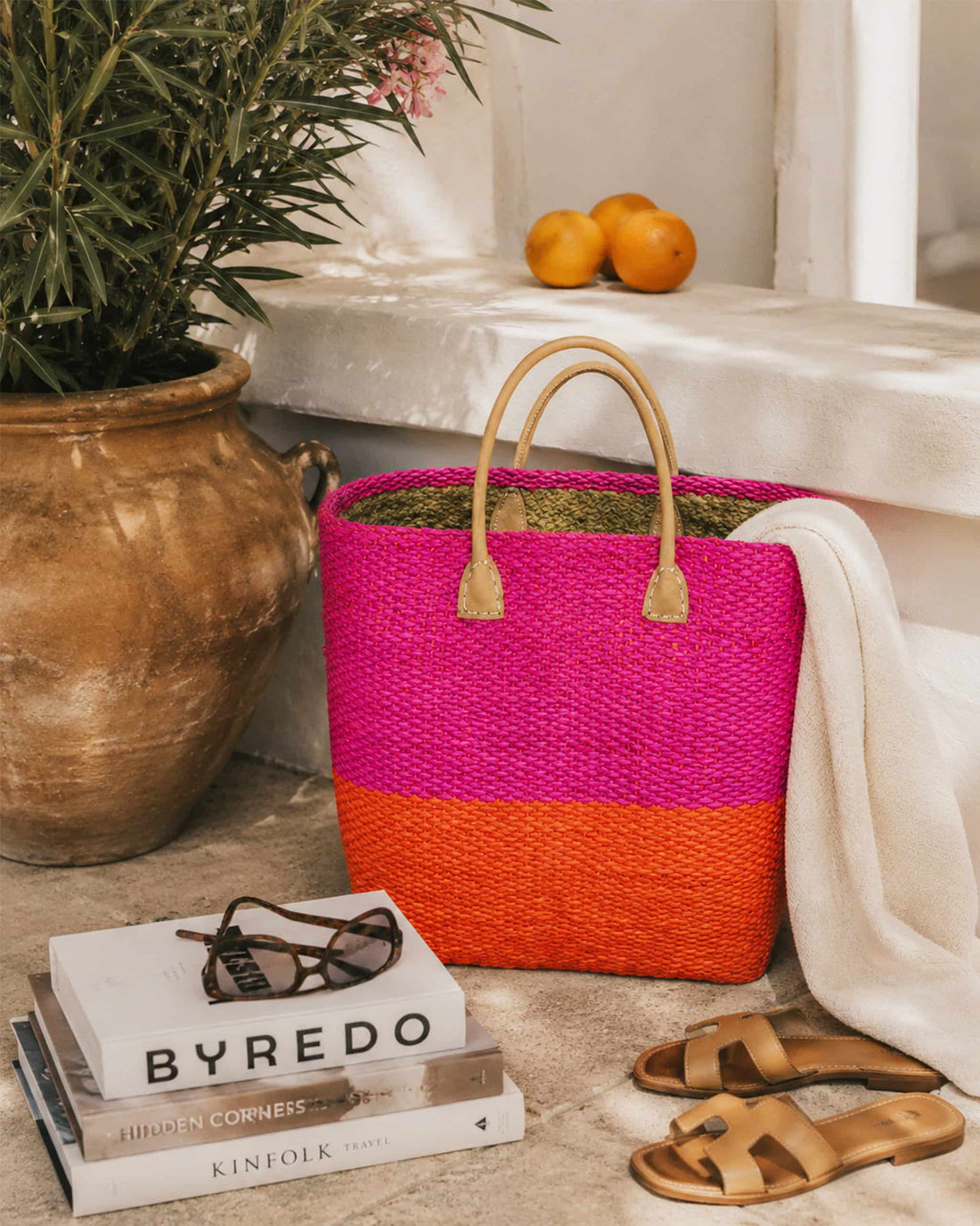 Pink & Orange Two-Tone Sisal Basket