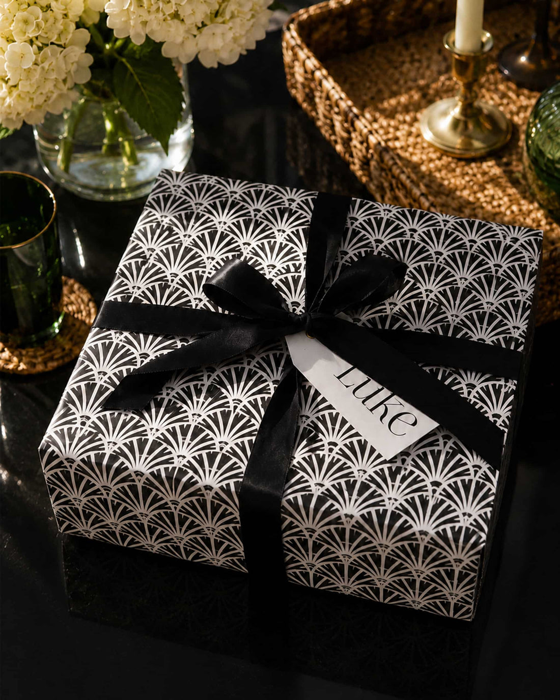 Art Deco Black and White Scallop Large Square Gift Box